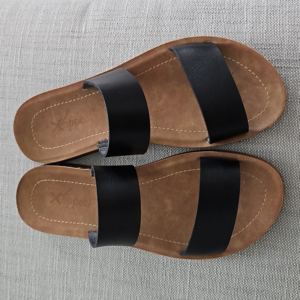 Xappeal Black Ladies Strappy Slip On Sandals